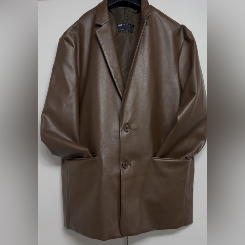 Men's Brown Faux Leather Coat
